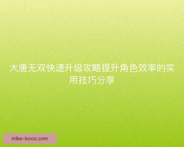 大唐无双快速升级攻略提升角色效率的实用技巧分享